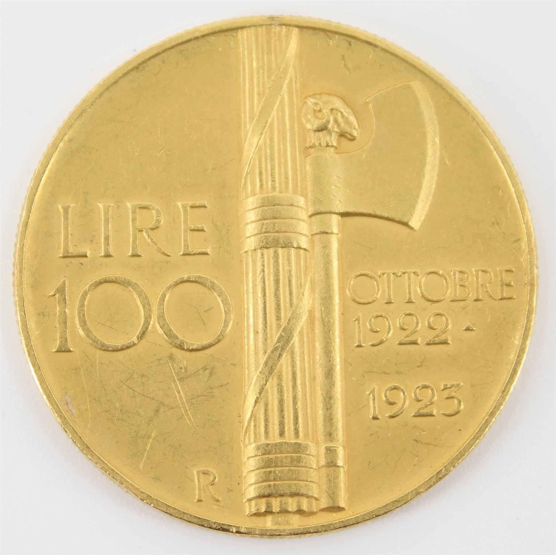 1923 Vittorio 100 Lire Fine Gold '1922 March on Rome'