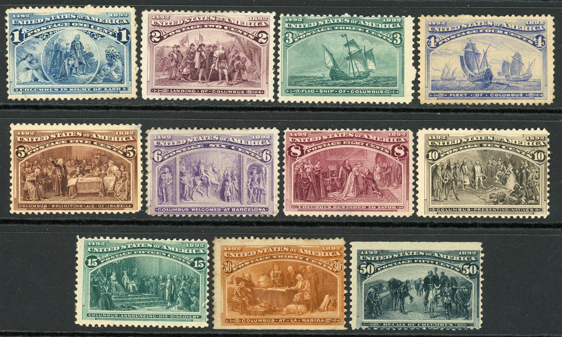 U.S.A. 1893 SG.235-245 M/M part set. Mixed condition