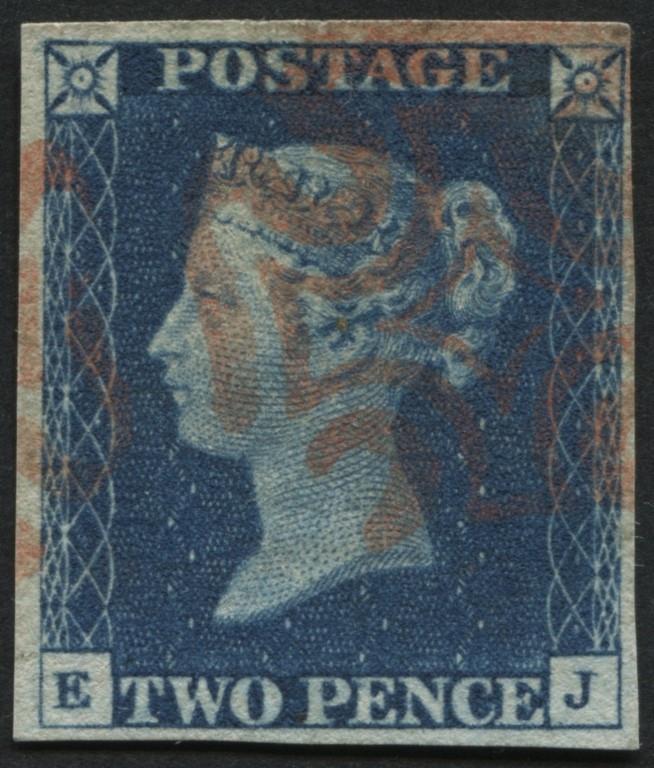 SG5 2d Blue EJ superb used, good margins plate 2 Red Maltese cross