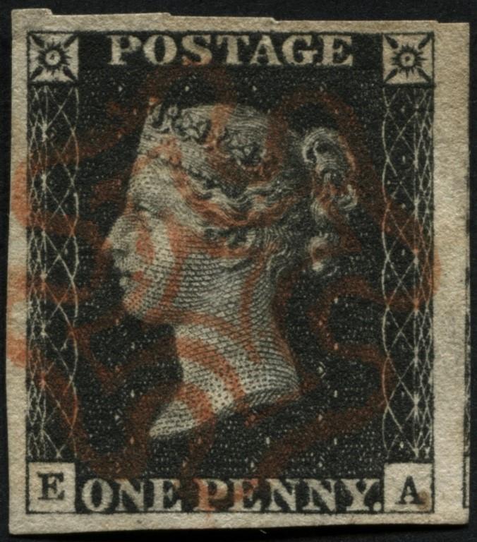 SG2 1d Black EA, F/U with large to very large margins crisp Red Maltese cross