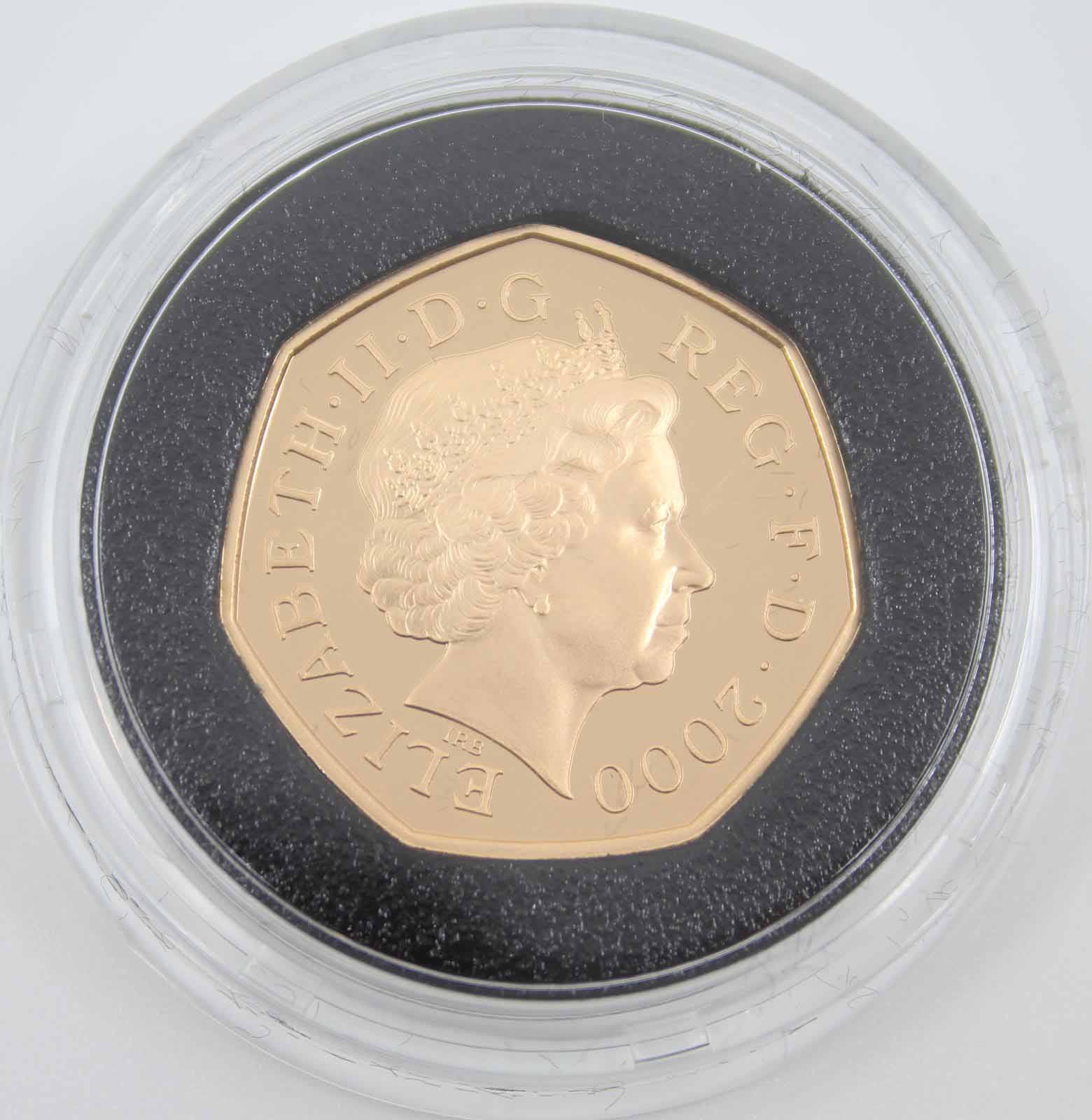 UK 2000 Gold Proof 50p Coin ''150 Years of Public Library''