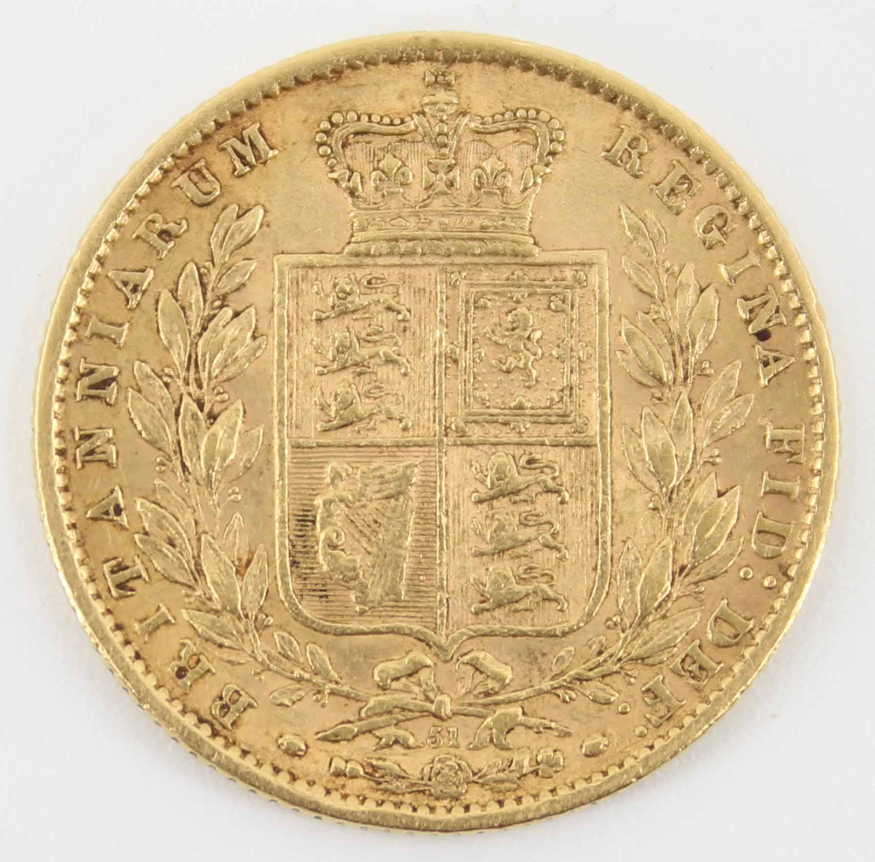 1872 Queen Victoria Sovereign Young Head / Shield Reverse Die 51