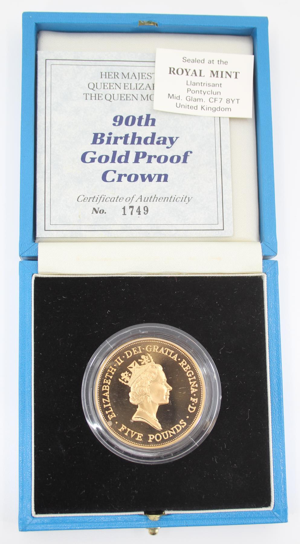 1990 UK 5 Gold Proof  The Queen's Mother 90th Birthday Coin