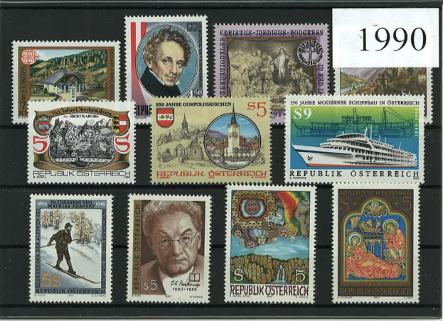 Austria Year Sets 1990 SG2216-2248 - 33 Stamps (+ 2 defs)