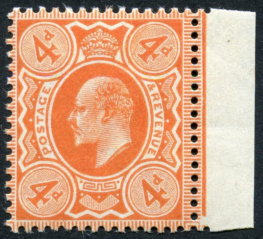 SG239 1902-10 4d Brown-Orange right marginal, U/M