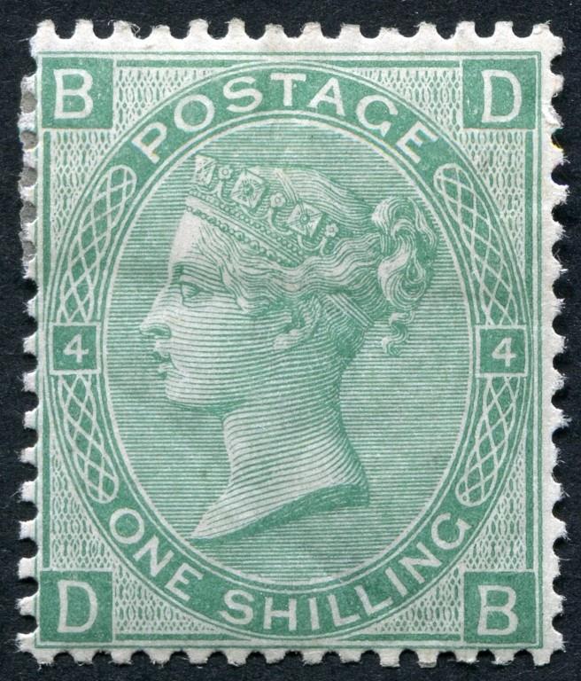 SG117 1/- Green plate 4, very fine mint