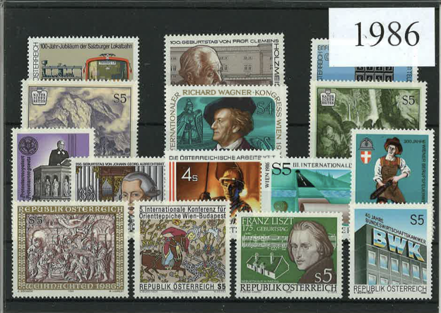 Austria Year Sets 1986 SG2081-2115 - 34 Stamps (+ 2 defs; 1 MS)