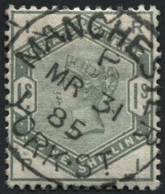 SG196 1/- deep Green, MANCHESTER YORK STREET cds - superb