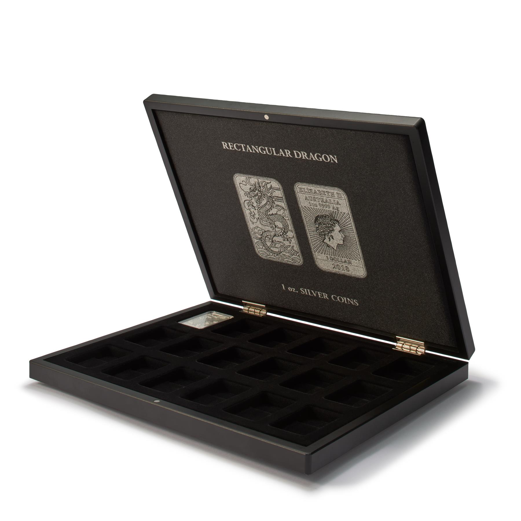 Presentation case for 18 silver coins ?Rectangular Dragon? in capsules