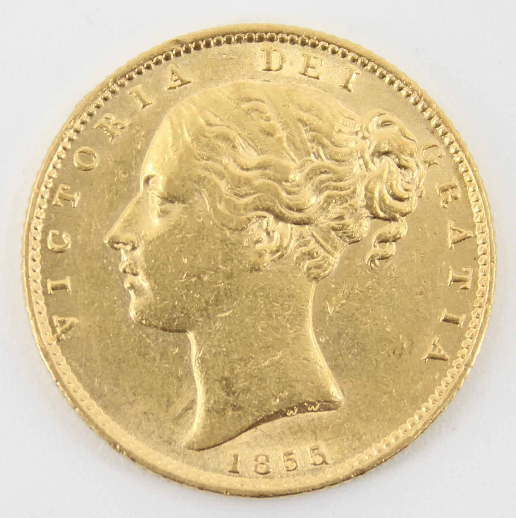 1855 Queen Victoria Sovereign Young Head / Shield Reverse