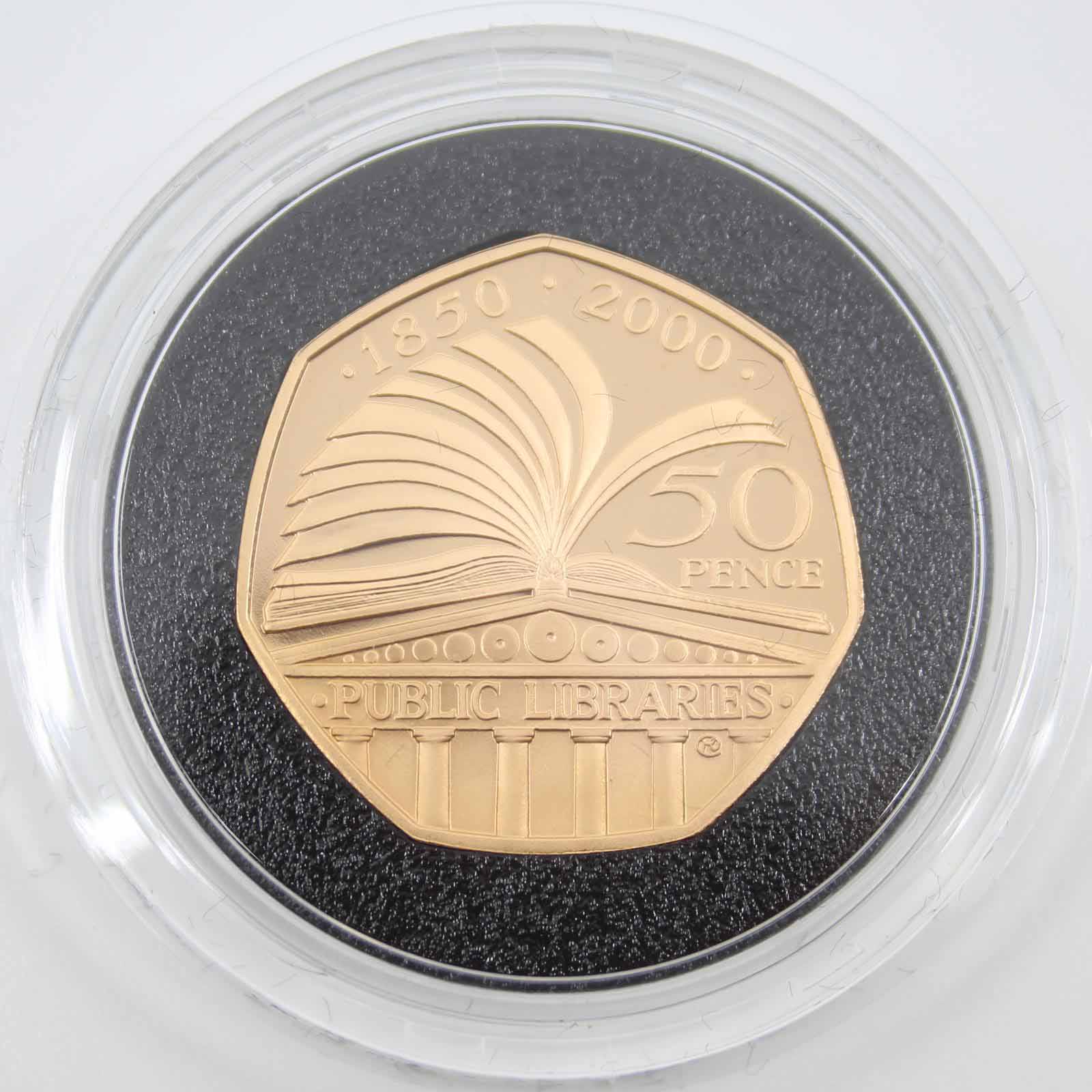 UK 2000 Gold Proof 50p Coin ''150 Years of Public Library''