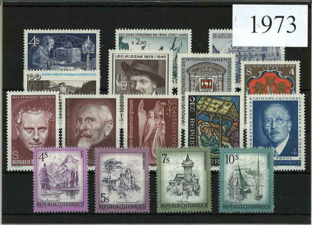 Austria Year Sets 1973 SG1655-1693 - 22 Stamps (+ 4 defs)