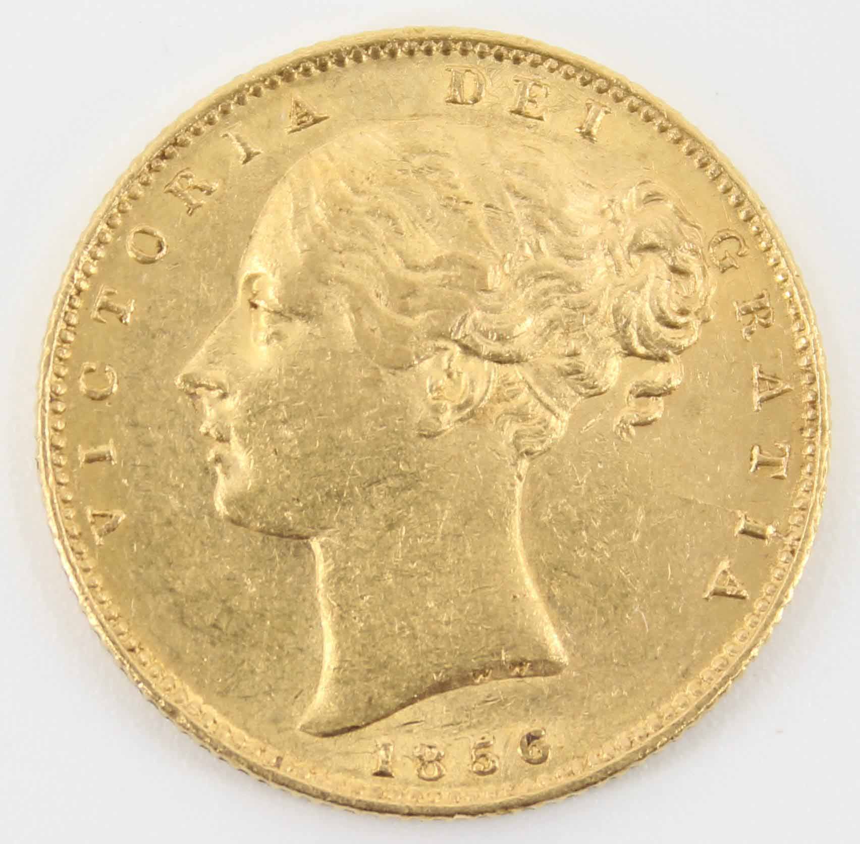 1856 Queen Victoria Sovereign Young Head / Shield Reverse