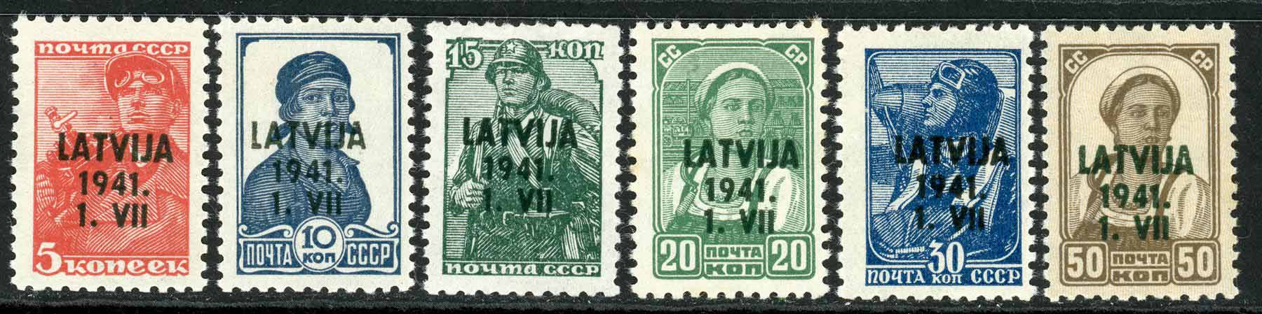 German Occupation of Latvia 1941 SG.1-6 U/M