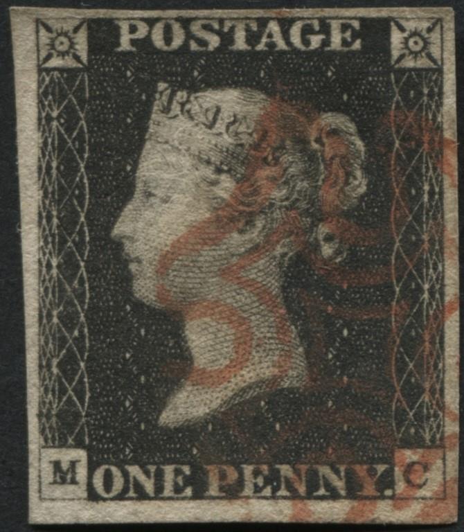 1840 1d Black MC plate 3, 4 good margins bright Orange Maltese cross clear of Queens profile