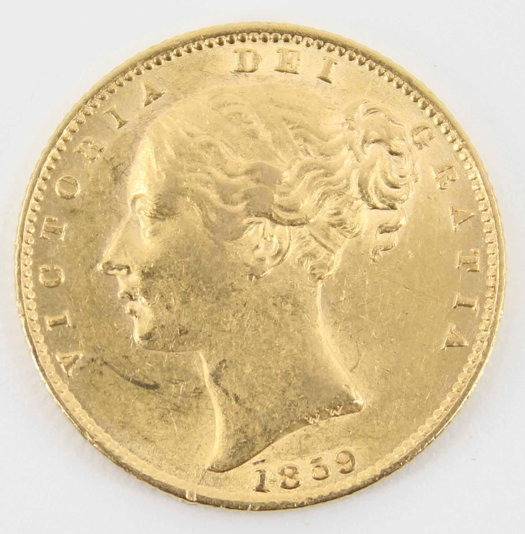 1859 Queen Victoria Sovereign Young Head / Shield Reverse