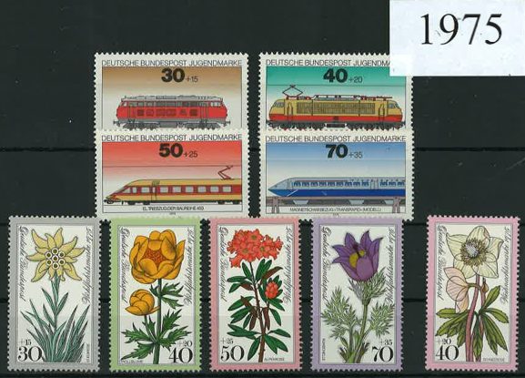 Germany Year Sets 1975 SG1718-1767 - 32 Stamps (+ 14 defs; 1 MS)