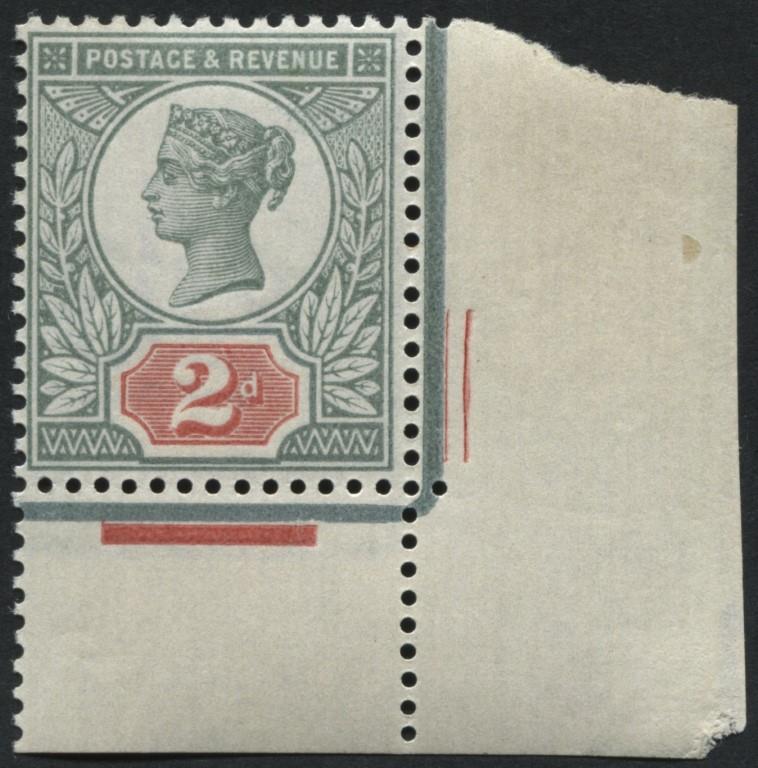 SG199 1887 2d Green & Vermilion corner marginal U/M