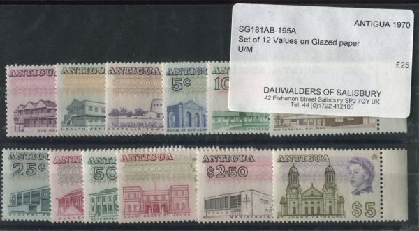 Antigua 1970 SG.181ab-195a Set of 12 on Glazed Paper U/M