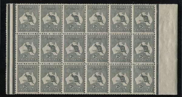 Australia 1915-27 SG.35 2d Grey Block of 18, 16 U/M