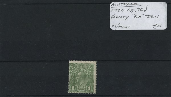 Australia 1924 SG.76d var 'RA' join, M/M