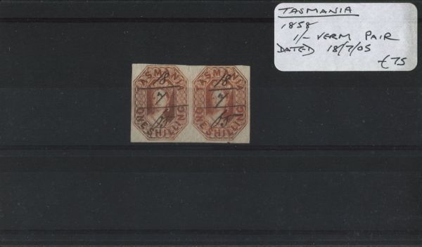 Australia Tasmania 1858 1/- Vermilion Pair