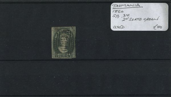 Australia Tasmania 1860 SG.34 2d Slate Green Used