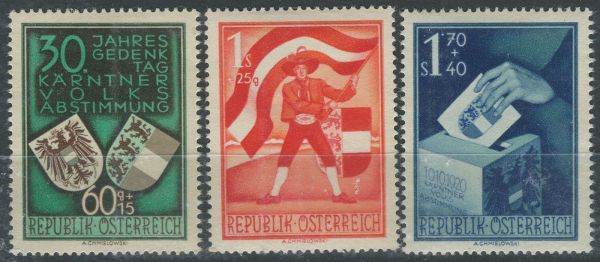 Austria 1950 SG. 1212-4 30th Anniv of Carintian Plebiscte Mint