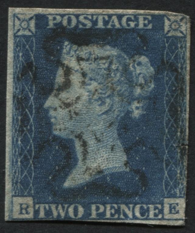 SG4  2d deep Blue with letters RE, 3-4 margins, F/U