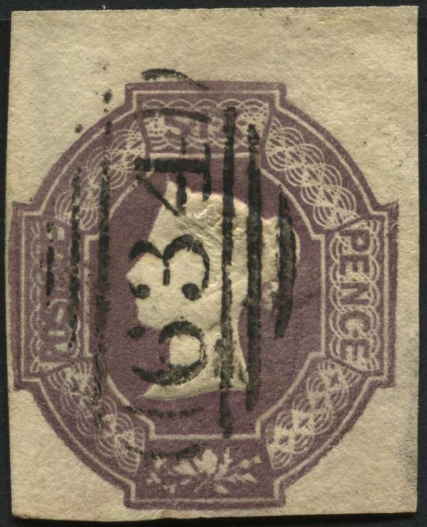 SG59 6d Lilac, a VF/U example with 4 good to very large margins