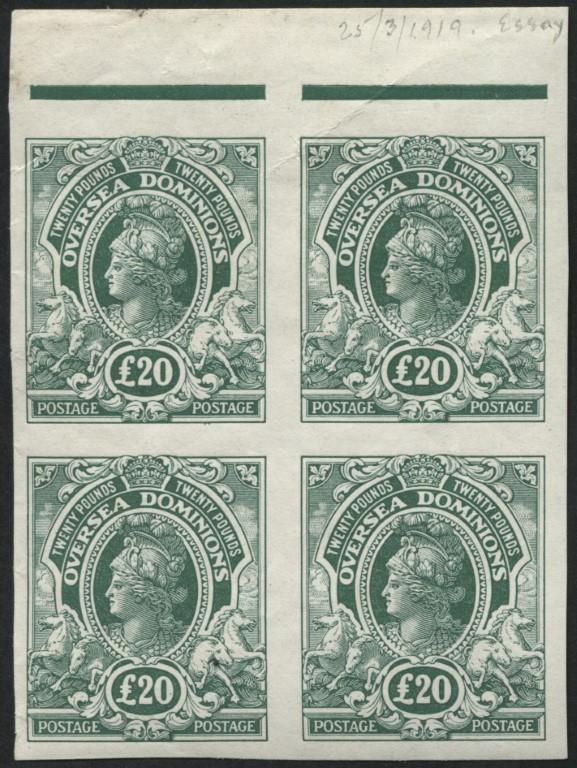 1919 20 Britannia overseas block of 4 plate proof - most attractive