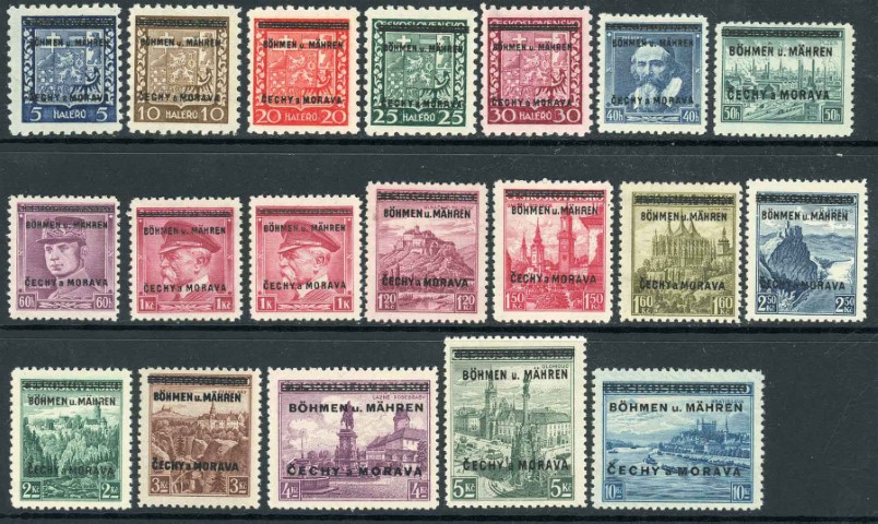 German Occupation of Bohemia and Moravia 1939 SG.1-19 U/M