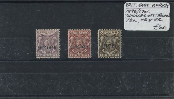 British East Africa 1896-01 3 Values OPT. Specimen