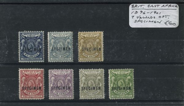 British East Africa 1986-1901 7 Values with O/P SPECIMEN