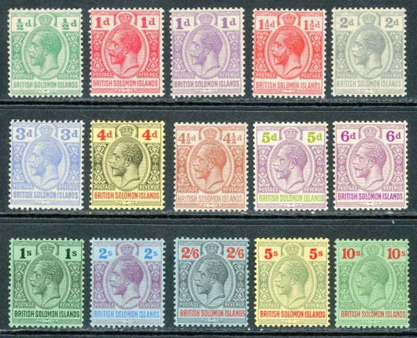 British Solomon Islands 1922-31 SG.39-52 M/M many incl 10s are U/M