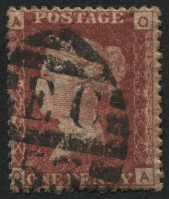 SG43 1d plate 225 OA good used, clear cancel