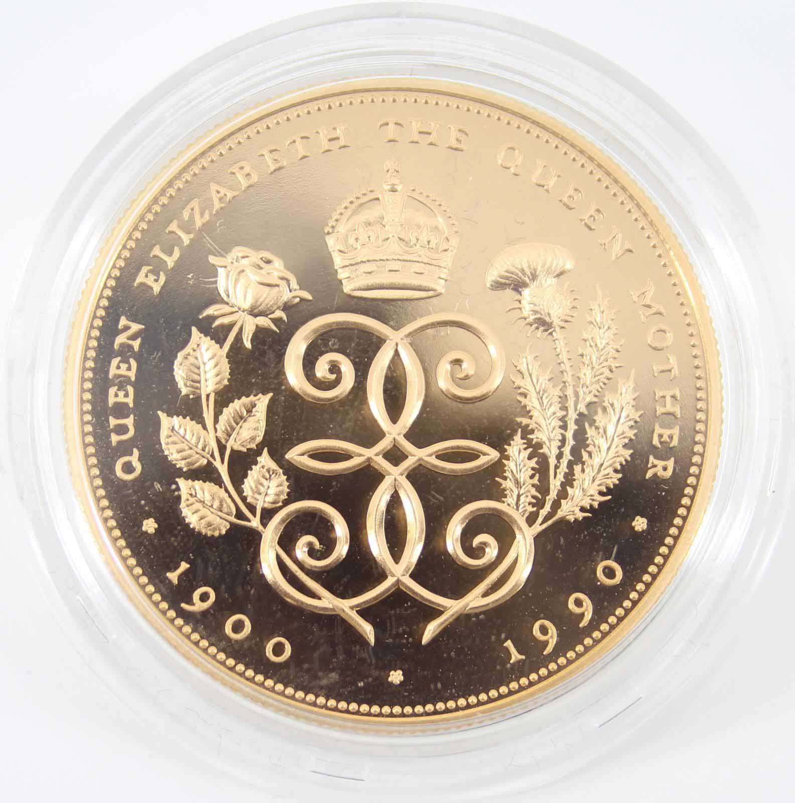 1990 UK 5 Gold Proof  The Queen's Mother 90th Birthday Coin