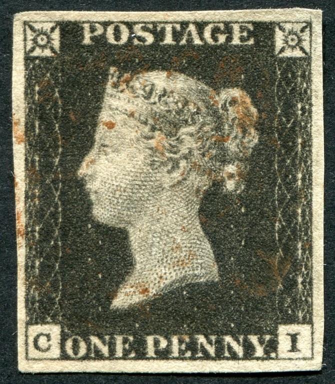 SG2 1d Black plate 2 CI on thick paper, a magnificent appearance large margins