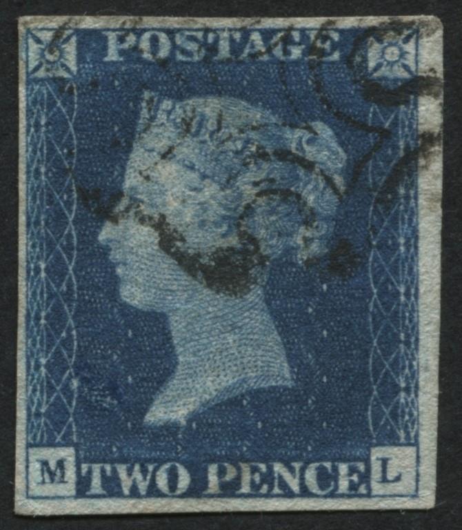 SG4 1840 2d deep full Blue ML, a really lovely stamp with 4 good to large margins