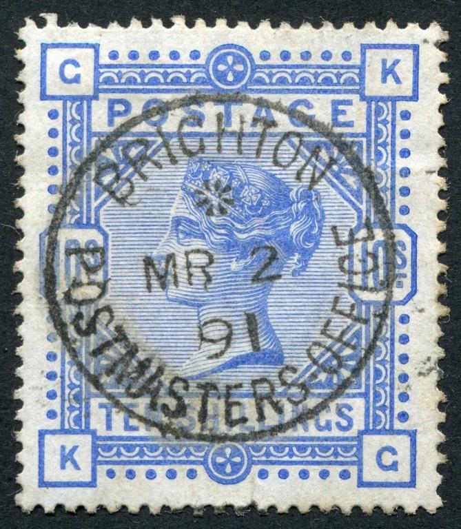 SG183 1883-84 10s Ultramarine (deep shade) KG, superb central cds