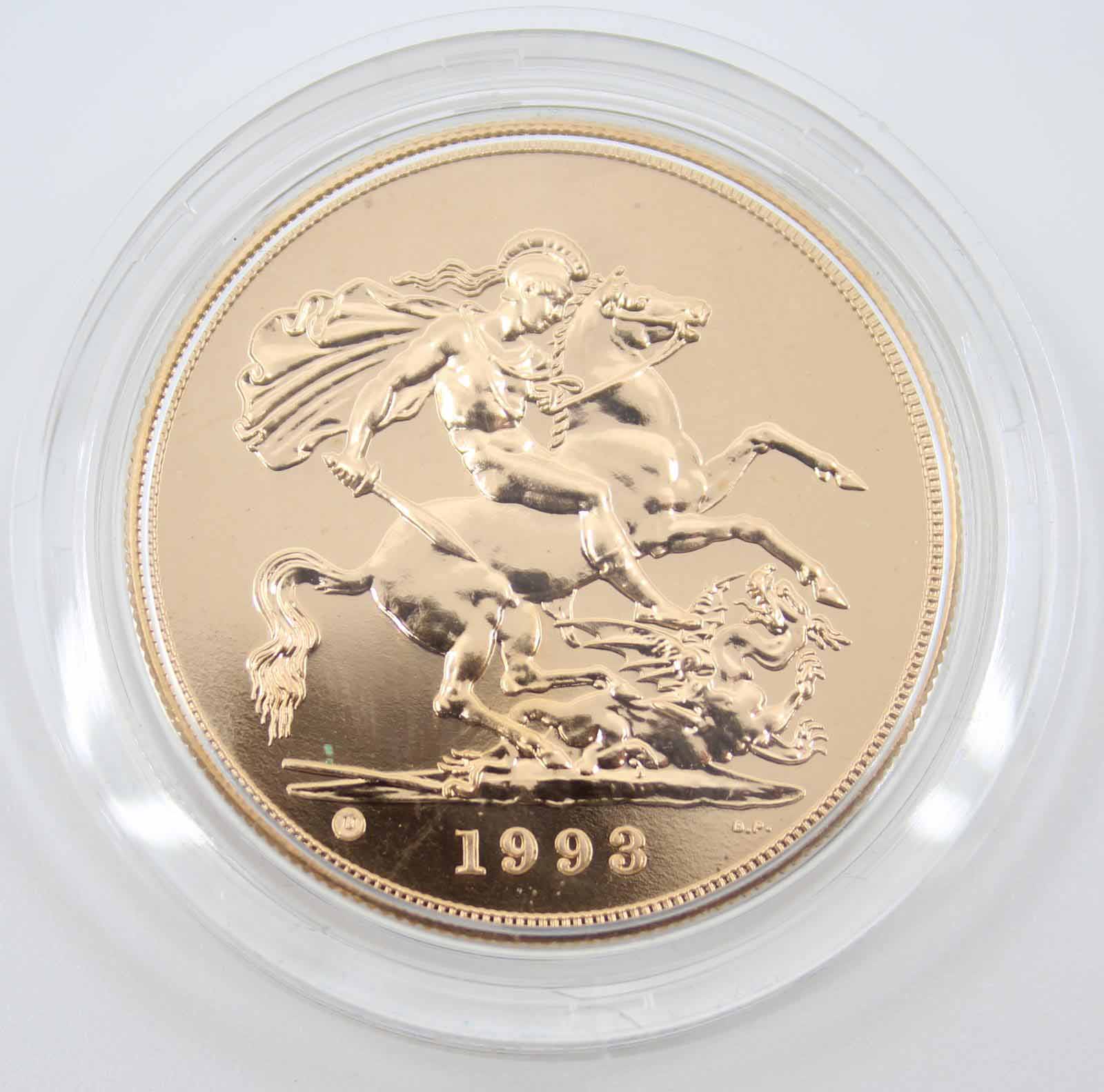 UK 1993 Brilliant Uncirculated 5 Gold Coin St. George 'U'