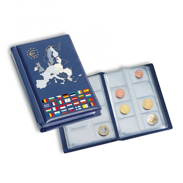 Coin Wallet With 12 Coin Sheets For 12 Complete Euro Coin Sets, Blue