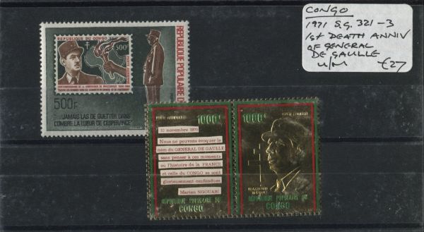 Congo 1971 SG.321-3 1st Death Ann. of General De Gaulle U/M