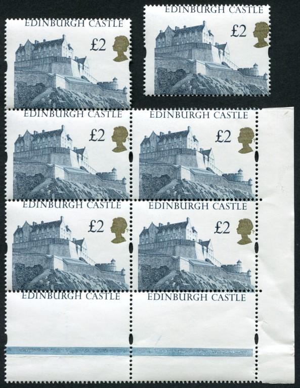 1992 Castles 2 Indigo and Gold, a remarkable perforation printing shift (single stamp only) 99 each