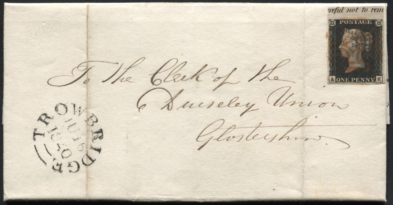 1840 1d Black AK, a magnificent 4 margin example tied in Red