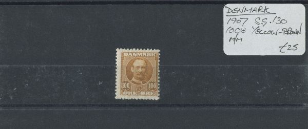 Denmark 1907 SG.130 100 Yellow-Brown M/M