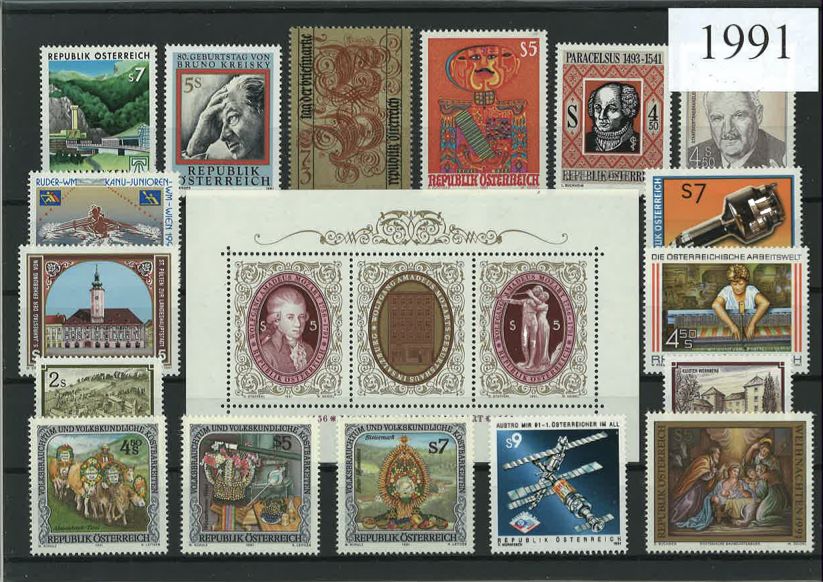 Austria Year Sets 1991 SG2249-2280 - 31 Stamps (+ 2 defs 1 MS)