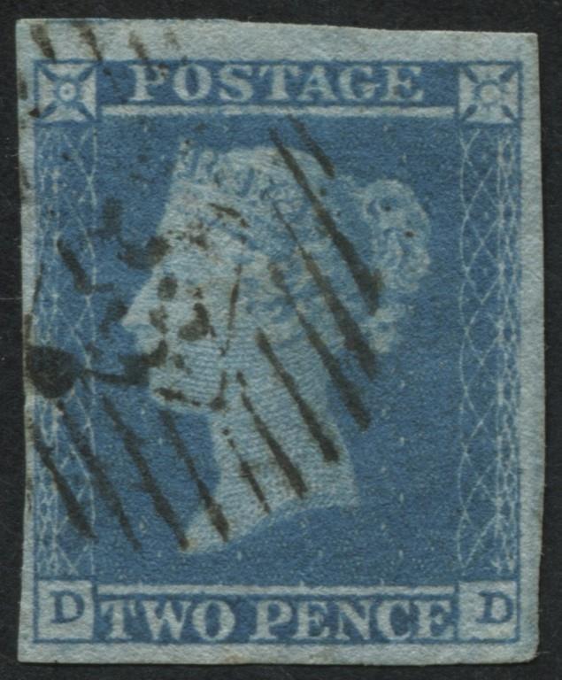 SG14 2d pale Blue DD, a crisp example with London Black numeral, 4 margins