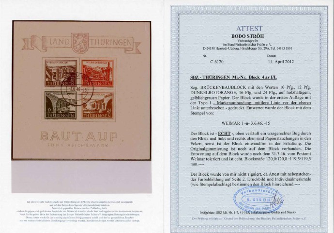 Germany Allied Occupation / Russian Zone / Thuringia 1946 SG.MSFR 17 F/U cat. ?2000 (creased)