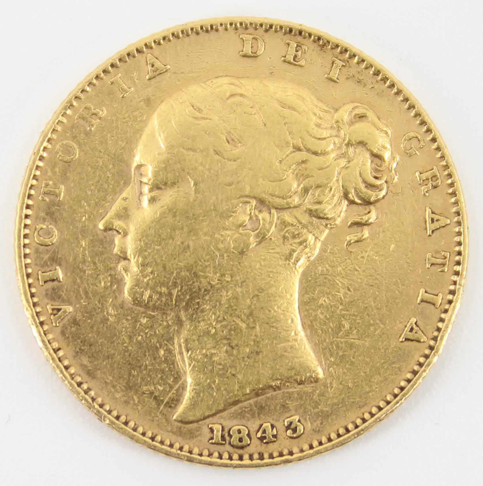 1843 Queen Victoria Sovereign Young Head / Shield Reverse